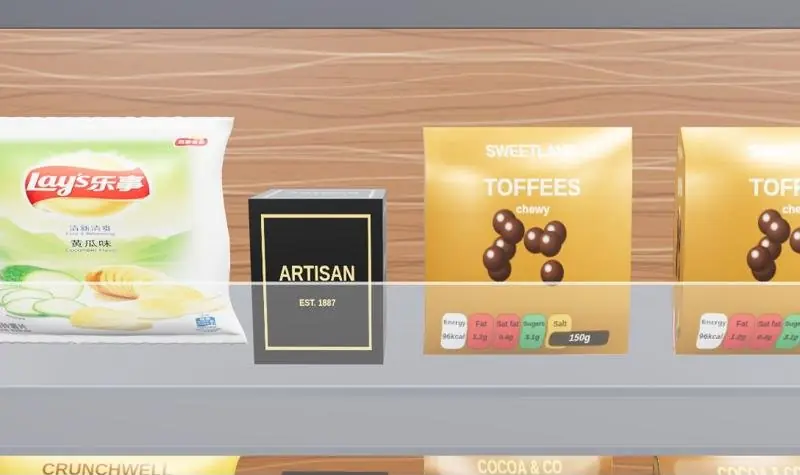 Close-up of stocked shelving in the 3D render